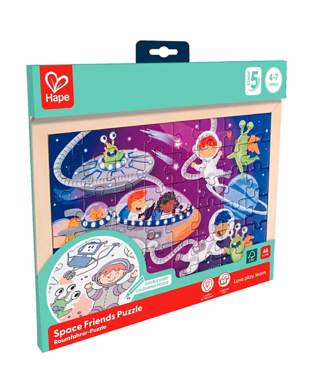 Купить Пазл космические друзья 2в1 пазл и раскраска HAPE