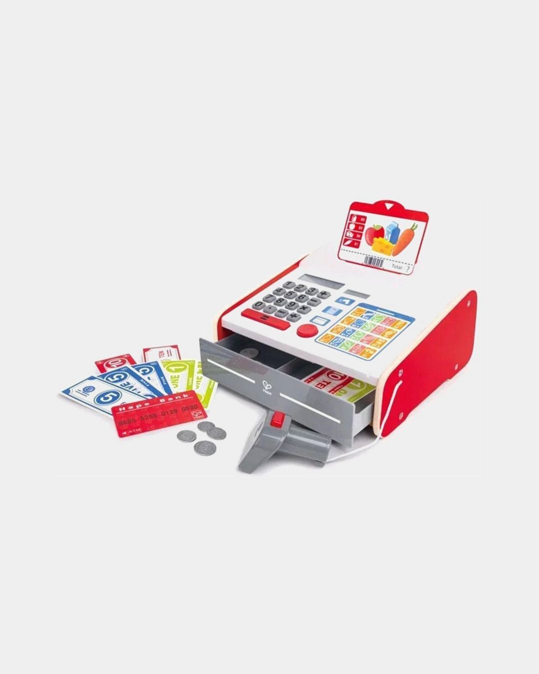 Купить Игрушечная деревянная касса с набором наклеек HAPE
