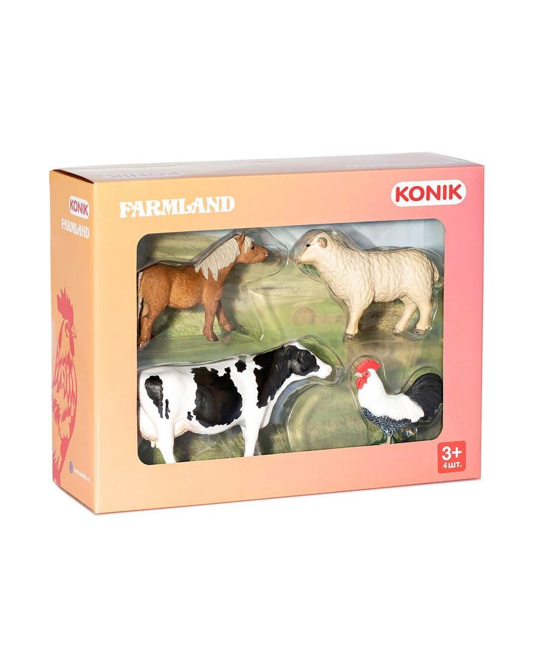Купить Набор животных фермы: петух овца пони корова KONIK