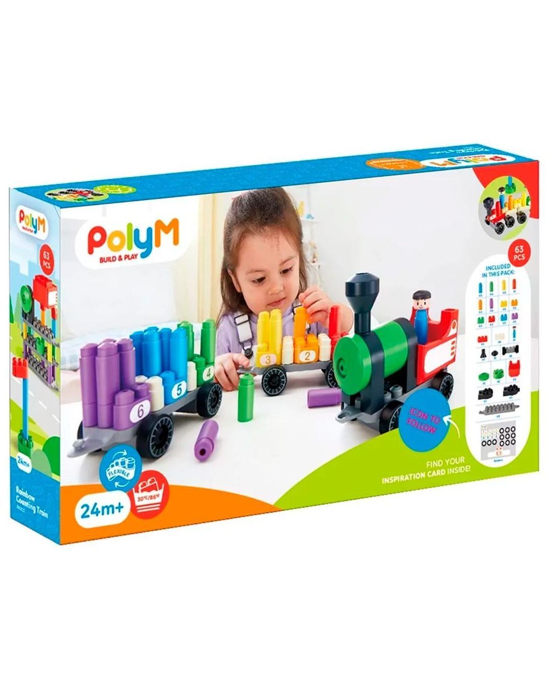 Купить Конструктор детский  радужный поезд 63 элемента HAPE