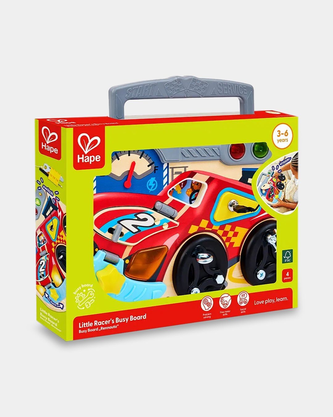 Купить Игрушка бизиборд "цвета и формы" маленький гонщик HAPE