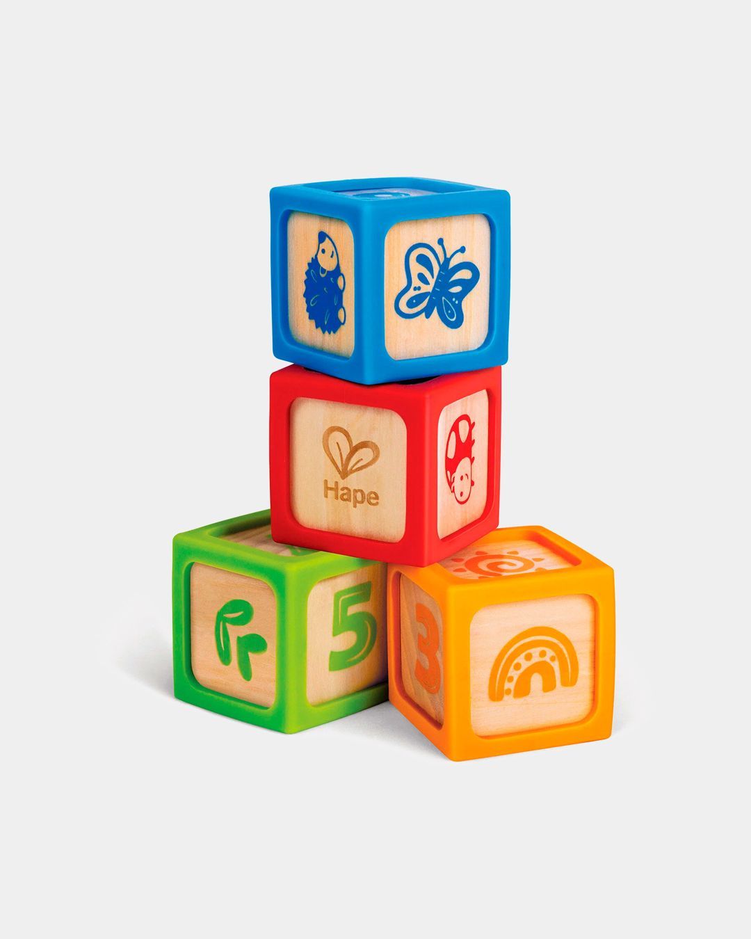 Купить Деревянные кубики в силиконовых чехлах 4 шт. HAPE