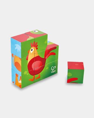 Купить Деревянные кубики головоломка ферма 6 картинок HAPE