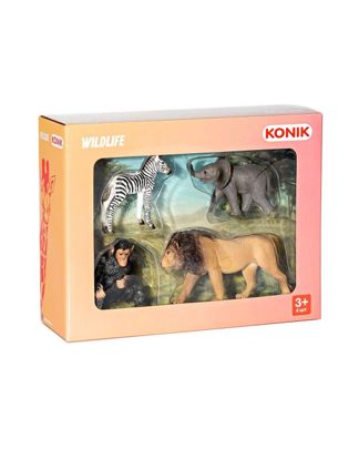 Купить Набор диких животных лев шимпанзе слоненок зебра KONIK
