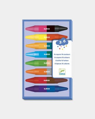 Купить Карандаши двойные восковые 8 шт. 16 цветов DJECO